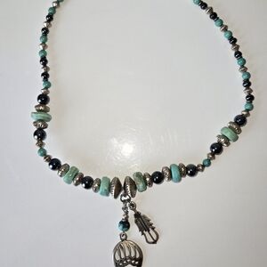 Turquoise and Silver Beaded Necklace